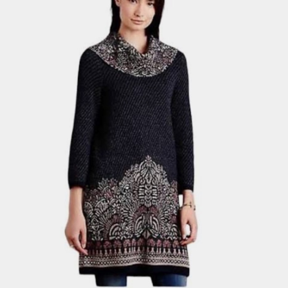 Anthropologie Moth Imperial Garden Navy & Multi-color Sweater Dress - XXS